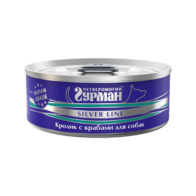 Четвероногий гурман "серебряная линия" кон.д/собак кролик с крабами в желе 100гр в интернет-зоомагазине Pets Room