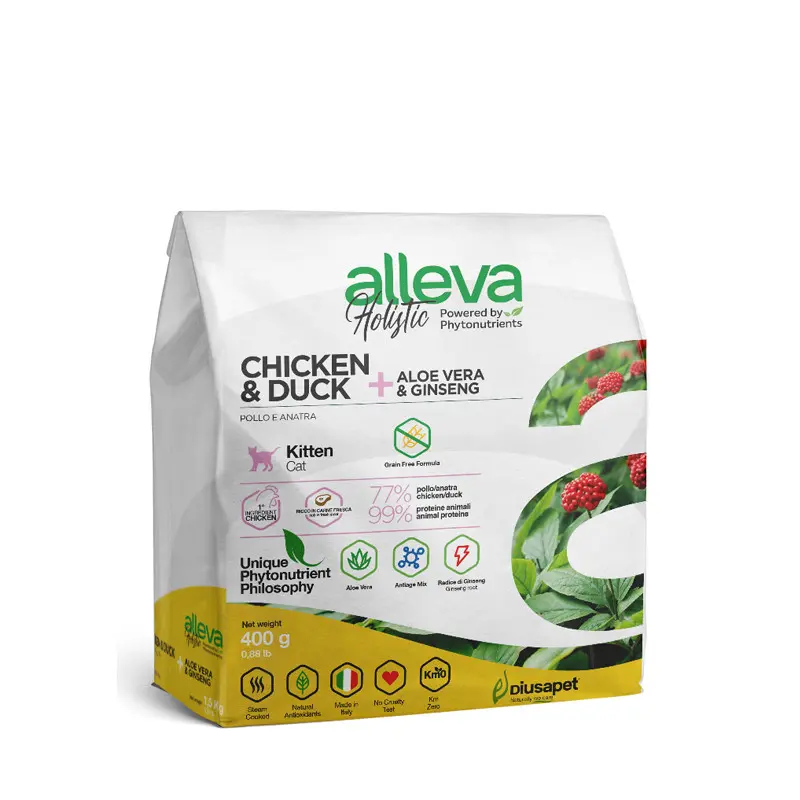 Alleva holistic kitten сухой корм для котят с курицей и уткой, алое вера и женьшенем - 400 г в интернет-зоомагазине Pets Room