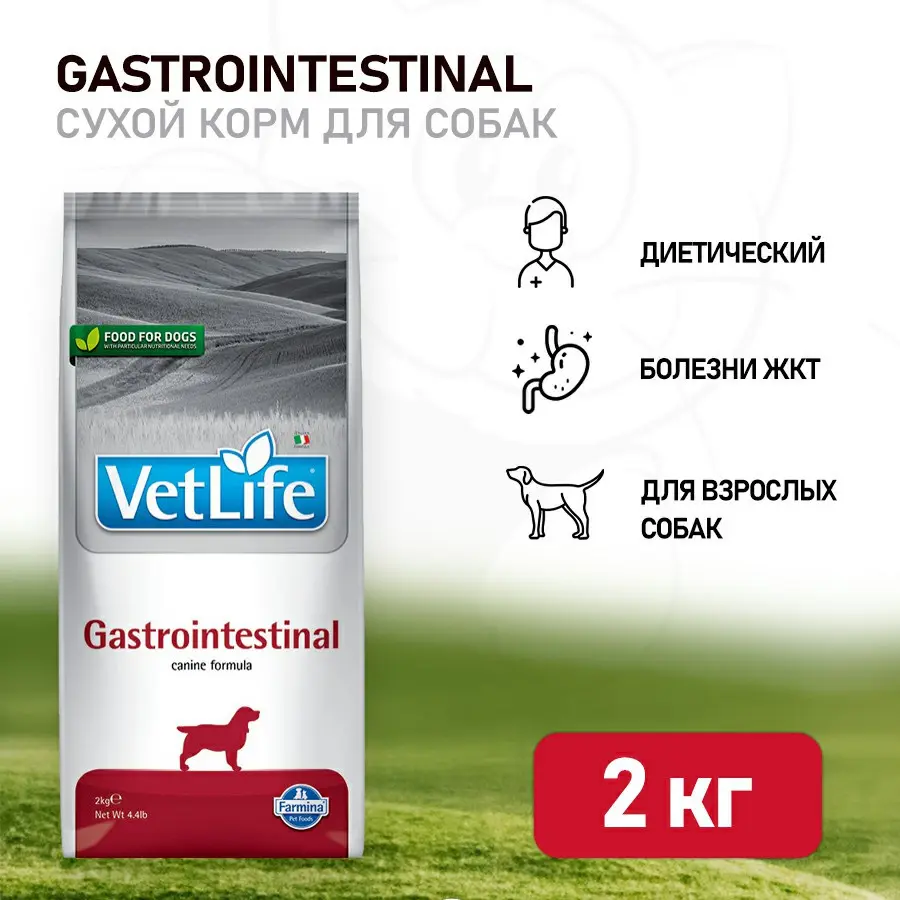 Farmina vet life dog gastrointestinal сухой корм для взрослых собак при заболеваниях желудочно-кишечного тракта - 2 кг в интернет-зоомагазине Pets Room
