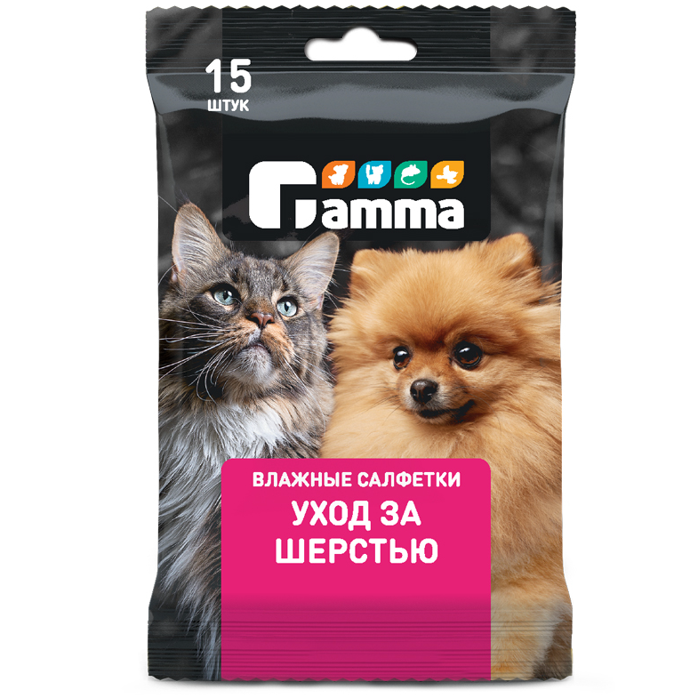 Салфетки влажные "уход за шерстью", 150*160мм, gamma в интернет-зоомагазине Pets Room