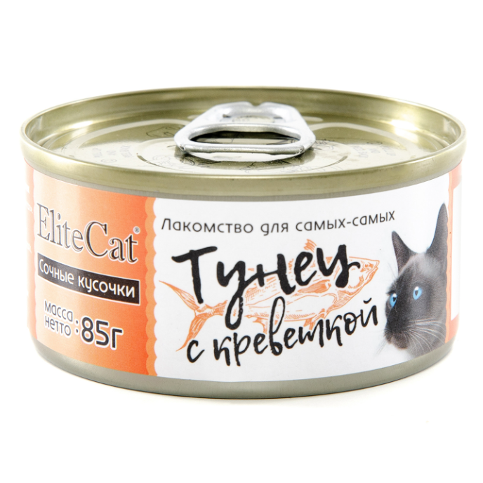 Elitecat дополнительное питание для кошек сочные кусочки "тунец с креветкой", 85гр в интернет-зоомагазине Pets Room