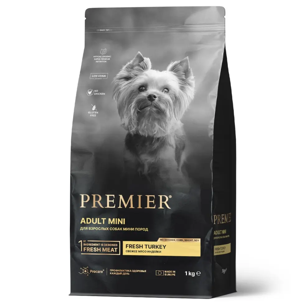 Premier dog turkey adult mini сухой корм для собак мелких пород, свежее мясо индейки - 1 кг в интернет-зоомагазине Pets Room