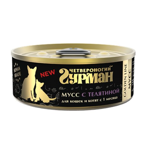 Четвероногий гурман консервы для кошек и котят golden line мусс с телятиной, 100г в интернет-зоомагазине Pets Room
