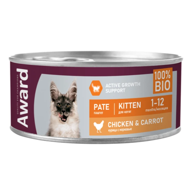 Влажный корм award для котят, паштет из курицы с морковью 100г (34111) в интернет-зоомагазине Pets Room