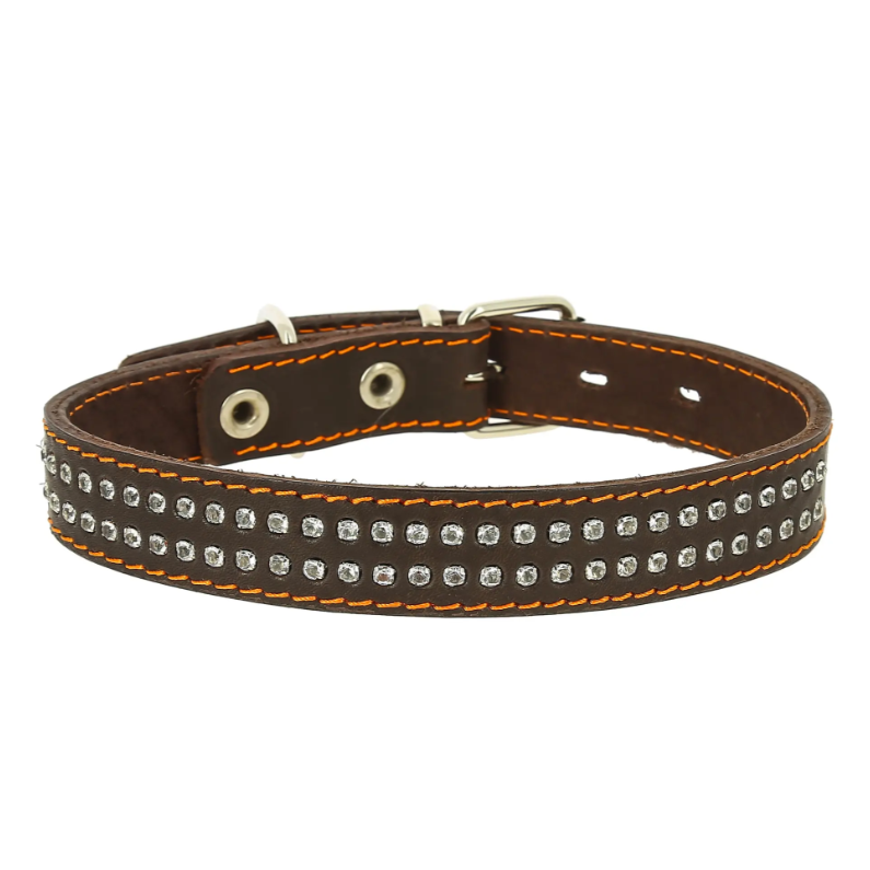 Ошейник кожаный двойной со стразами ширина 35мм (обхв.шеи 50-59см) в интернет-зоомагазине Pets Room